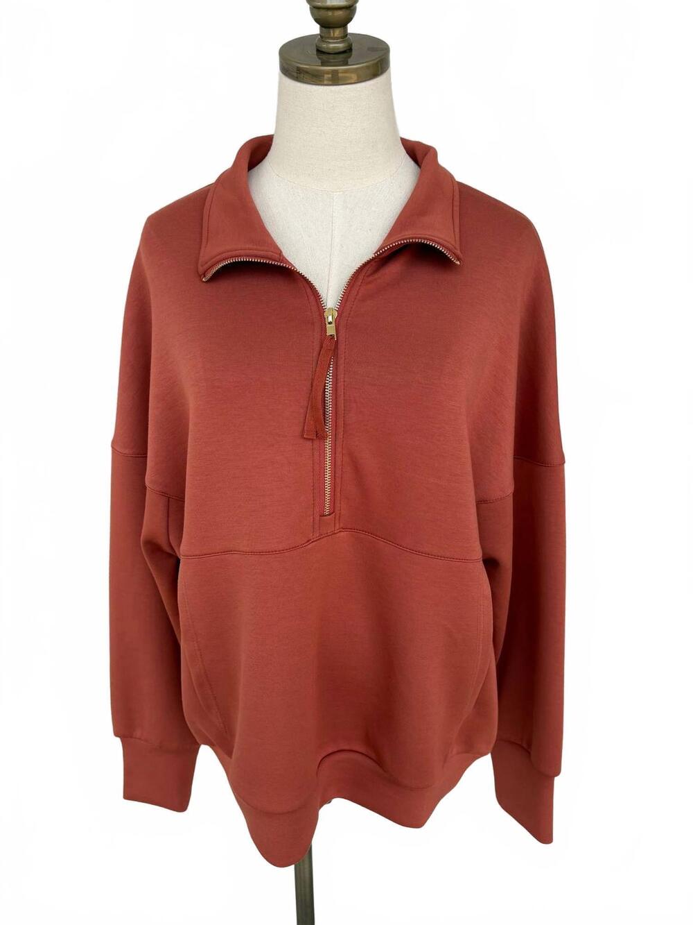 NEW P.CILL women's modal zip up pullover top in dusty ross